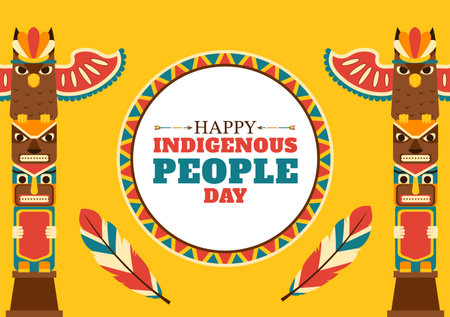 Worlds Indigenous Peoples Day on August 9 Hand Drawn Cartoon Flat Illustration to Raise Awareness and Protect the Rights Populationのイラスト素材