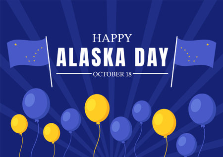 Happy Alaska Day on October 18 Hand Drawn Cartoon Flat Illustration with Flag Waving in Winter Landscape in Template for Banner or Posterのイラスト素材