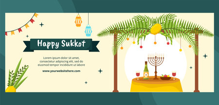 Jewish Holiday Sukkot Cover Template Hand Drawn Cartoon Flat Illustrationのイラスト素材
