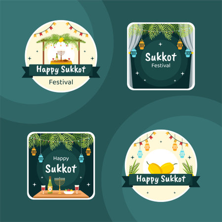 Jewish Holiday Sukkot Label Template Hand Drawn Cartoon Flat Illustrationのイラスト素材
