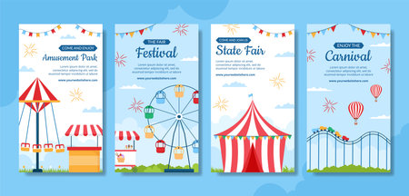 Amusement Park Carnival Social Media Stories Template Hand Drawn Cartoon Flat Illustrationのイラスト素材