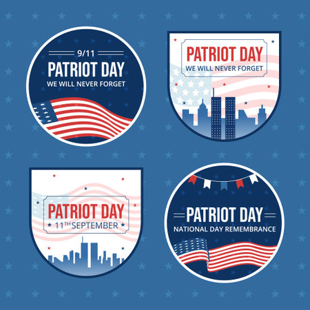 Patriot Day USA Celebration Label Template Hand Drawn Cartoon Flat Illustrationのイラスト素材