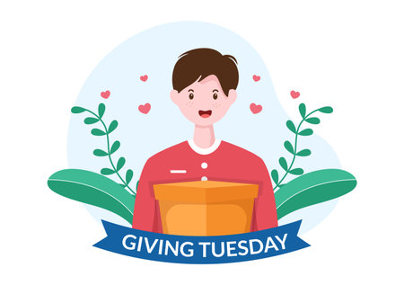 Happy Giving Tuesday Celebration with Give gifts to Encourage People to Donate in Hand Drawn Cartoon Flat Illustrationのイラスト素材