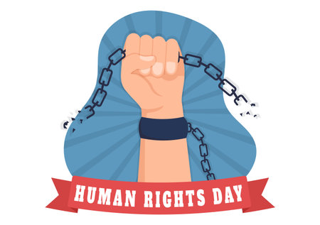 Human Rights Day Template Hand Drawn Flat Cartoon Illustration with Hands Raised Breaking Chains or Holding Hand Designのイラスト素材