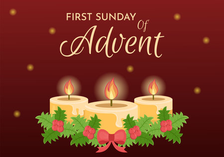 First Sunday of Advent or the Beginning of a New Church Year Which Takes Place on November 27 in Template Hand Drawn Cartoon Flat Illustrationのイラスト素材