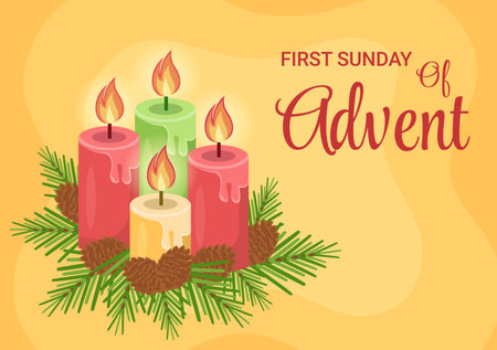 First Sunday of Advent or the Beginning of a New Church Year Which Takes Place on November 27 in Template Hand Drawn Cartoon Flat Illustrationのイラスト素材