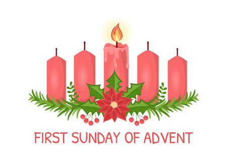 First Sunday of Advent or the Beginning of a New Church Year Which Takes Place on November 27 in Template Hand Drawn Cartoon Flat Illustrationのイラスト素材