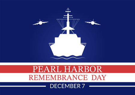 Happy Pearl Harbor Remembrance Day on December 7 Template Hand Drawn Cartoon Flat Illustration for National Memorial of Ceremonyのイラスト素材