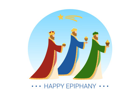 Happy Epiphany Day Template Hand Drawn Cartoon Flat Illustration Christian festival to Faith on the Divinity of Jesus Since His Coming to the Worldのイラスト素材