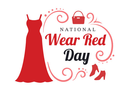 National Wear Red Day on February 7th Template Hand Drawn Cartoon Flat Illustration to inform Women Heart Disease Designのイラスト素材