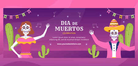 Dia De Los Muertos or Day of the Dead Cover Template Hand Drawn Cartoon Illustrationのイラスト素材