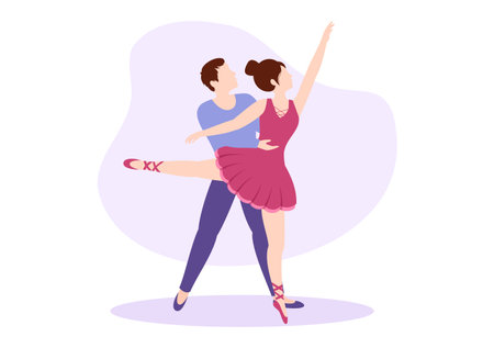 Ballet Template Hand Drawn Cartoon Flat Illustration Couple Ballerina Dancing Wearing Tutu Costumes on Stage Designのイラスト素材