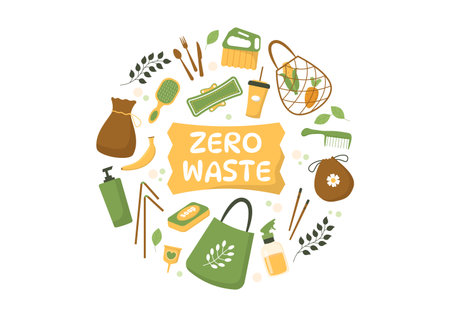 Zero Waste Template Hand Drawn Cartoon Flat Illustration with Durable and Reusable Items or Products to be Environmentally Friendly Designのイラスト素材