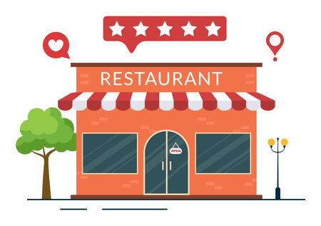 Restaurant Rating Review Template Hand Drawn Cartoon Flat Illustration with Customer Feedback, Rate Star, Expert Opinion and Online Surveyのイラスト素材