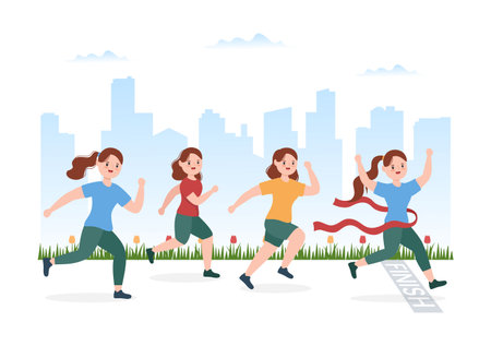 Running Racing Template Hand Drawn Cartoon Flat Illustration People Jogging for Long Distance Run Marathon Tournament Sportのイラスト素材