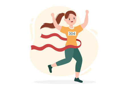 Running Racing Template Hand Drawn Cartoon Flat Illustration People Jogging for Long Distance Run Marathon Tournament Sportのイラスト素材