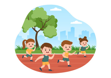 Running Racing Template Hand Drawn Cartoon Flat Illustration People Jogging for Long Distance Run Marathon Tournament Sportのイラスト素材