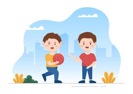 Students Leave School Building After Class or Program and Back to Home in Template Hand Drawn Cartoon Flat Style Illustrationのイラスト素材