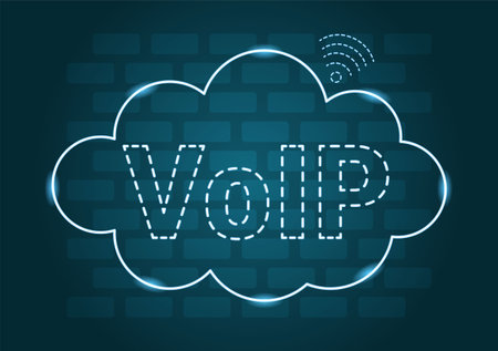 VOIP or Voice Over Internet Protocol with Telephony Scheme Technology and Network Phone Call Software in Template Hand Drawn Cartoon Flat Illustrationのイラスト素材