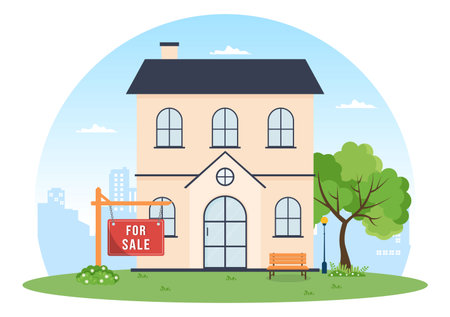 Land Broker Template Hand Drawn Cartoon Flat Illustration with Bridging Investors or Buyers and Sellers Agent for Buy, Rent and Sell Propertyのイラスト素材