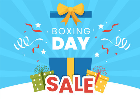 Boxing Day Sale Template Hand Drawn Cartoon Flat Illustration with Glove and Gift Box for Promotion or Shopping Conceptのイラスト素材