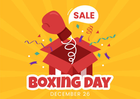 Boxing Day Sale Template Hand Drawn Cartoon Flat Illustration with Glove and Gift Box for Promotion or Shopping Conceptのイラスト素材
