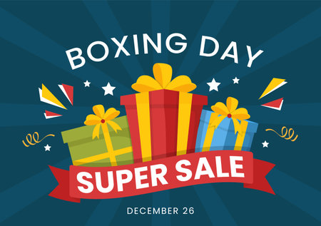 Boxing Day Sale Template Hand Drawn Cartoon Flat Illustration with Glove and Gift Box for Promotion or Shopping Conceptのイラスト素材