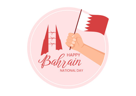 Bahrain National Day or Independence Template Hand Drawn Cartoon Flat Illustration with Wavy Flag in 16th of December Patriotic Holiday Designのイラスト素材