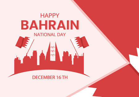 Bahrain National Day or Independence Template Hand Drawn Cartoon Flat Illustration with Wavy Flag in 16th of December Patriotic Holiday Designのイラスト素材