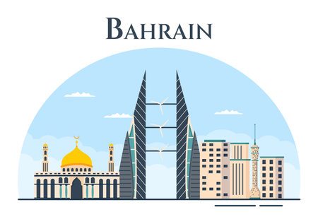 Bahrain National Day or Independence Template Hand Drawn Cartoon Flat Illustration with Wavy Flag in 16th of December Patriotic Holiday Designのイラスト素材