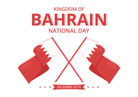 Bahrain National Day or Independence Template Hand Drawn Cartoon Flat Illustration with Wavy Flag in 16th of December Patriotic Holiday Designのイラスト素材