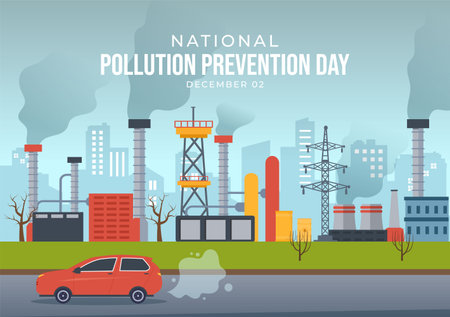 National Pollution Prevention Day for Awareness Campaign About Factory, Forest or Vehicle Problems in Template Hand Drawn Cartoon Flat Illustrationのイラスト素材