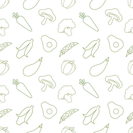 Vegetarian, Fruit and Vegetables Seamless Pattern Design with Fresh, Organic and Natural Food in Hand Drawn Flat Cartoon Background Illustrationのイラスト素材