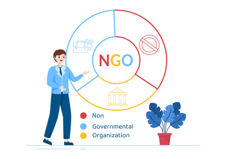 NGO or Non-Governmental Organization to Serve Specific Social and Political Needs in Template Hand Drawn Cartoon Flat Illustrationのイラスト素材