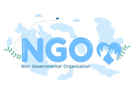 NGO or Non-Governmental Organization to Serve Specific Social and Political Needs in Template Hand Drawn Cartoon Flat Illustrationのイラスト素材