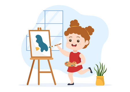Art School of Painting with Live Model or Object using Tools and Equipment in Template Hand Drawn Cartoon Flat Illustrationのイラスト素材