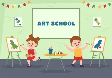 Art School of Painting with Live Model or Object using Tools and Equipment in Template Hand Drawn Cartoon Flat Illustrationのイラスト素材