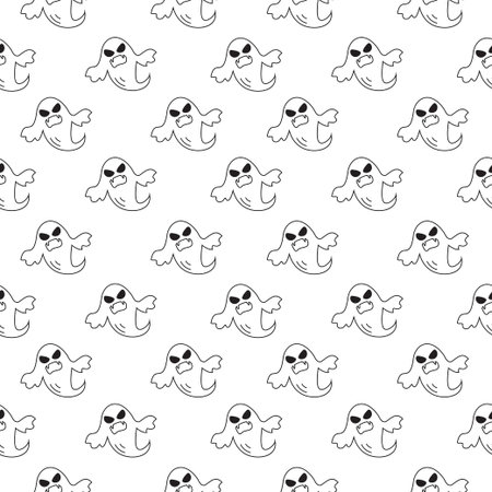 Halloween Seamless Pattern Design With Witch, Haunted House, Pumpkins or Bats in Template Hand Drawn Cartoon Flat Illustrationのイラスト素材