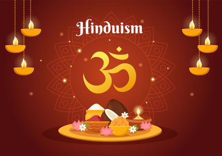 Symbol of Hinduism Flat background Cartoon Hand Drawn Templates Illustrationのイラスト素材