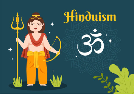 Hinduism of Various Indian God Flat background Cartoon Hand Drawn Templates Illustrationのイラスト素材