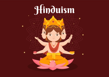 Hinduism of Various Indian God Flat background Cartoon Hand Drawn Templates Illustrationのイラスト素材