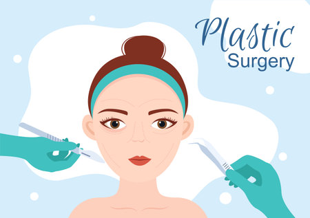 Plastic Surgery Flat Cartoon Hand Drawn Templates Illustration of Medical Surgical Operation on the Body or Face as Expected using Advanced Equipmentのイラスト素材