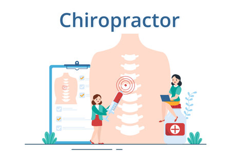 Chiropractor Flat Cartoon Hand Drawn Templates Illustration of Patient in Physiotherapy Rehabilitation with Osteopathy Specialist Natural Treatmentのイラスト素材
