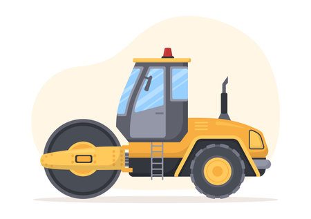 Road Construction and Highway Maintenance Workers Working on Asphalt Roads with Drilling Machine on Flat Cartoon Hand Drawing Template Illustrationのイラスト素材
