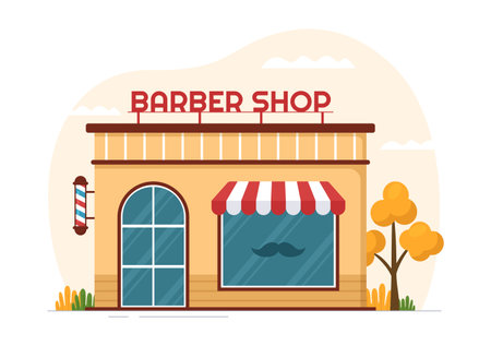 Barber Shop for Male or Female Clients Haircut with Mirrors, Desk and Hair Cutting Equipment in Flat Cartoon Hand Drawn Templates Illustrationのイラスト素材