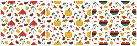 Set of Happy Kwanzaa Holiday African Seamless Pattern Design with Festival Style Element on Template...