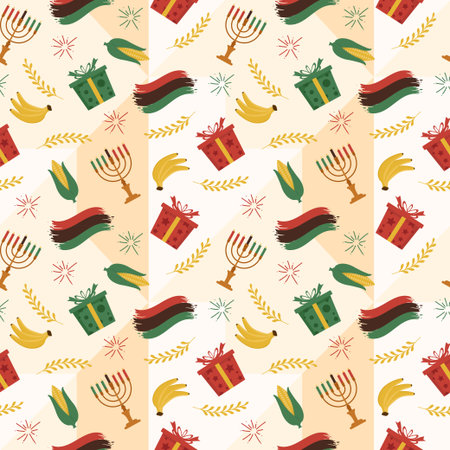 Happy Kwanzaa Holiday African Seamless Pattern Design with Festival Style Element on Template Hand...