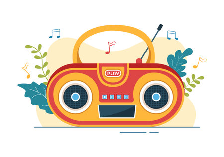 MP3 Player with Headphones, Headset and Phone of Music Listening Devices in Mobile App on Flat Cartoon Hand Drawn Templates Illustrationのイラスト素材