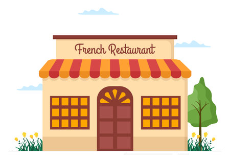 French Cuisine Restaurant with Various Traditional or National Food Dish of France on Flat Style Cartoon Hand Drawn Templates Illustrationのイラスト素材