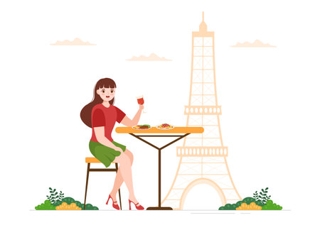 French Cuisine Restaurant with Various Traditional or National Food Dish of France on Flat Style Cartoon Hand Drawn Templates Illustrationのイラスト素材